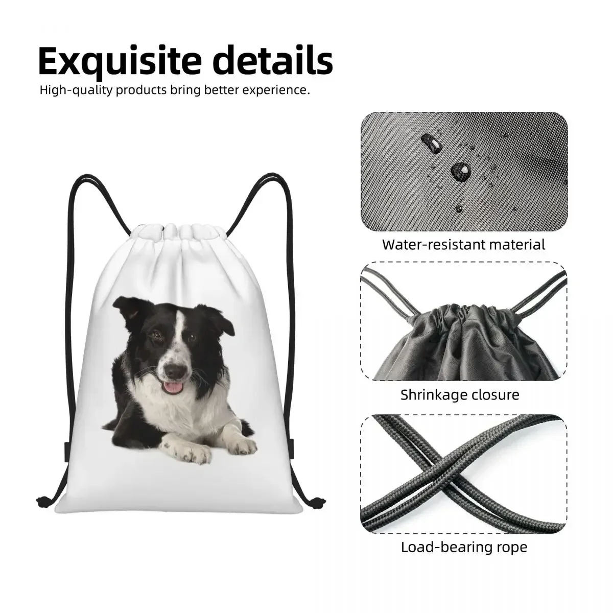 Custom Border Collie Drawstring Sacos para homens e mulheres, leve, Pet Dog Gift, Sports Gym Storage Backpack