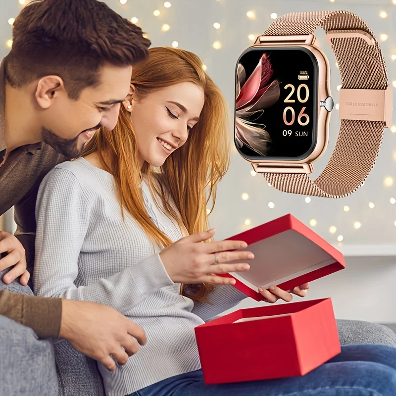 Full Touchscreen Smartwatch for Men and Women, Wireless Bluetooth for Making/answering Calls, 100+ Sports Modes, Weather, Stopwatch, Timer, Alarm Clock, Alloy Case, Stainless Steel Strap, Stylish and Minimalist Design, Compatible with Android