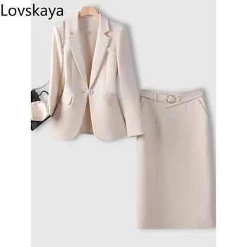 女性のためのエレガントなフォーマルジャケットとスカートのセット,黒,ピンク,長袖,ブレザー,2個