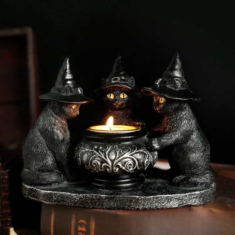 

New Halloween Wizard Cat Mysterious Dark Style Retro Decorative Resin Craft Ghost Festival Atmosphere Decoration