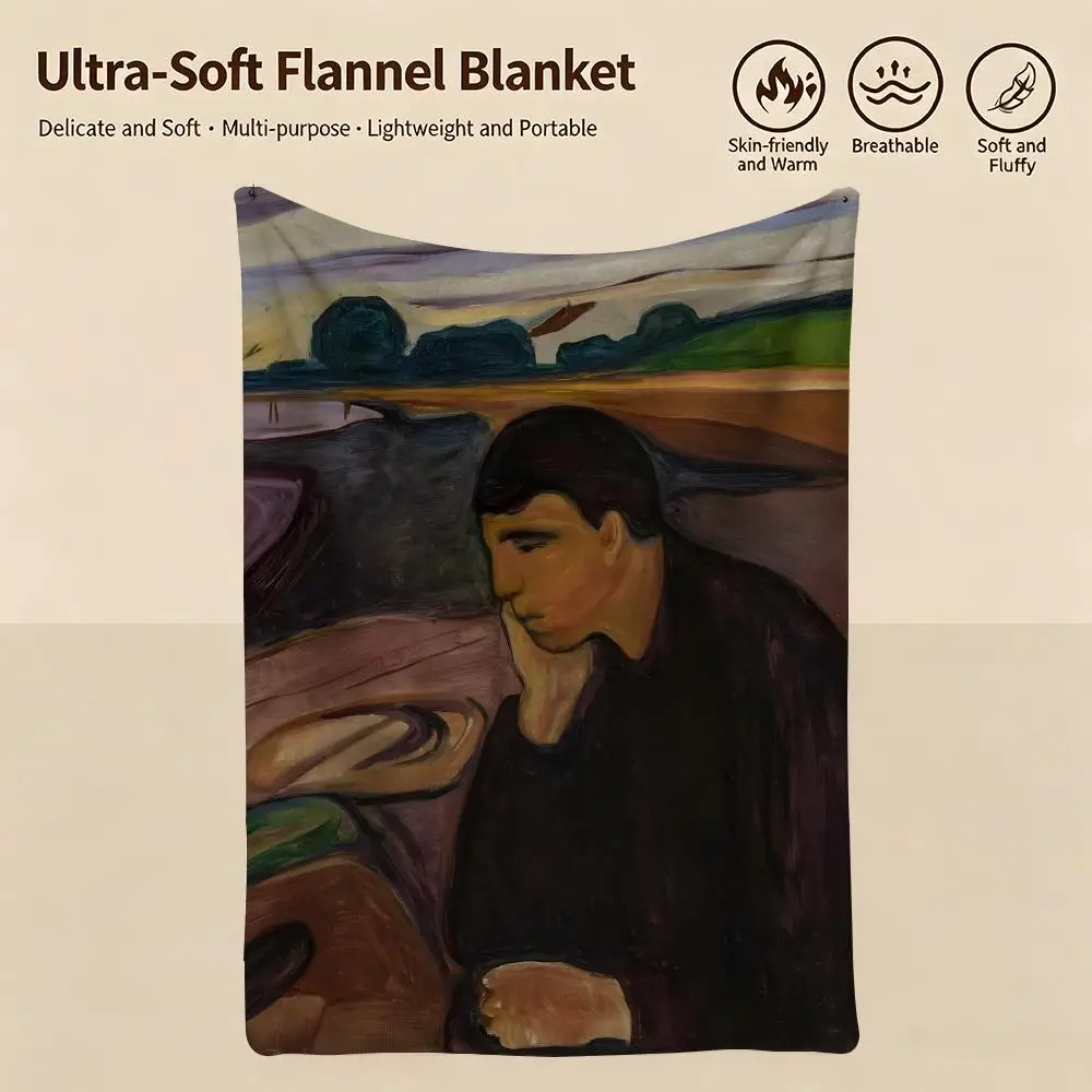 artist E-Edvard Munch-h Throw Warm Soft Flannel Blanket, Multi-use for Sofa Bed Camping Travel Nap