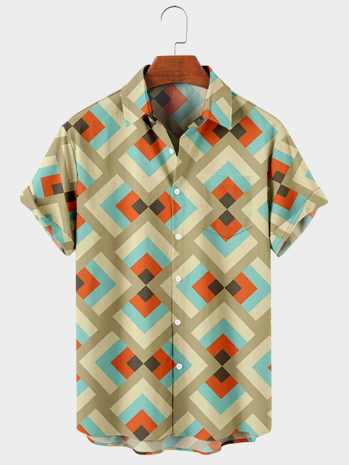 

Men's shirt Y2k hombre polygonal print short-sleeved shirt men's street Hawaii beach vintage shirt Harajuku men's shirt 2