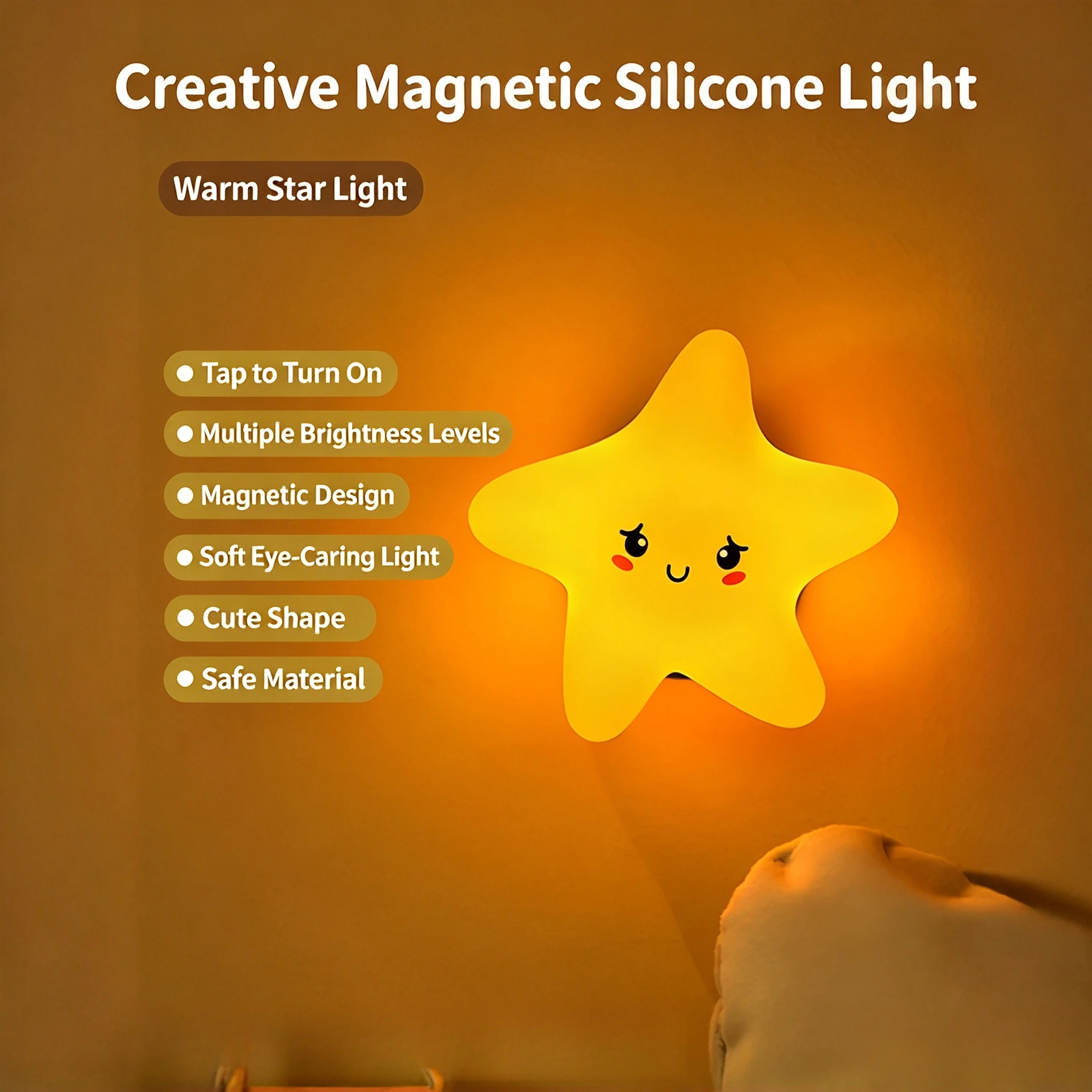 USB Rechargeable Mini LED Night Light Cartoon Star Moon Silicone Touch Lamp Beside Lamp for Baby Bedroom Decor