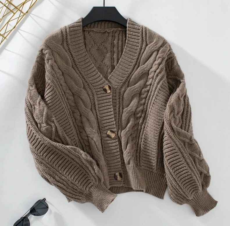 

New Simple Elegant Office Coat Twist Cardigan Short Sweater Loose Women Korean Style Retro Jackets