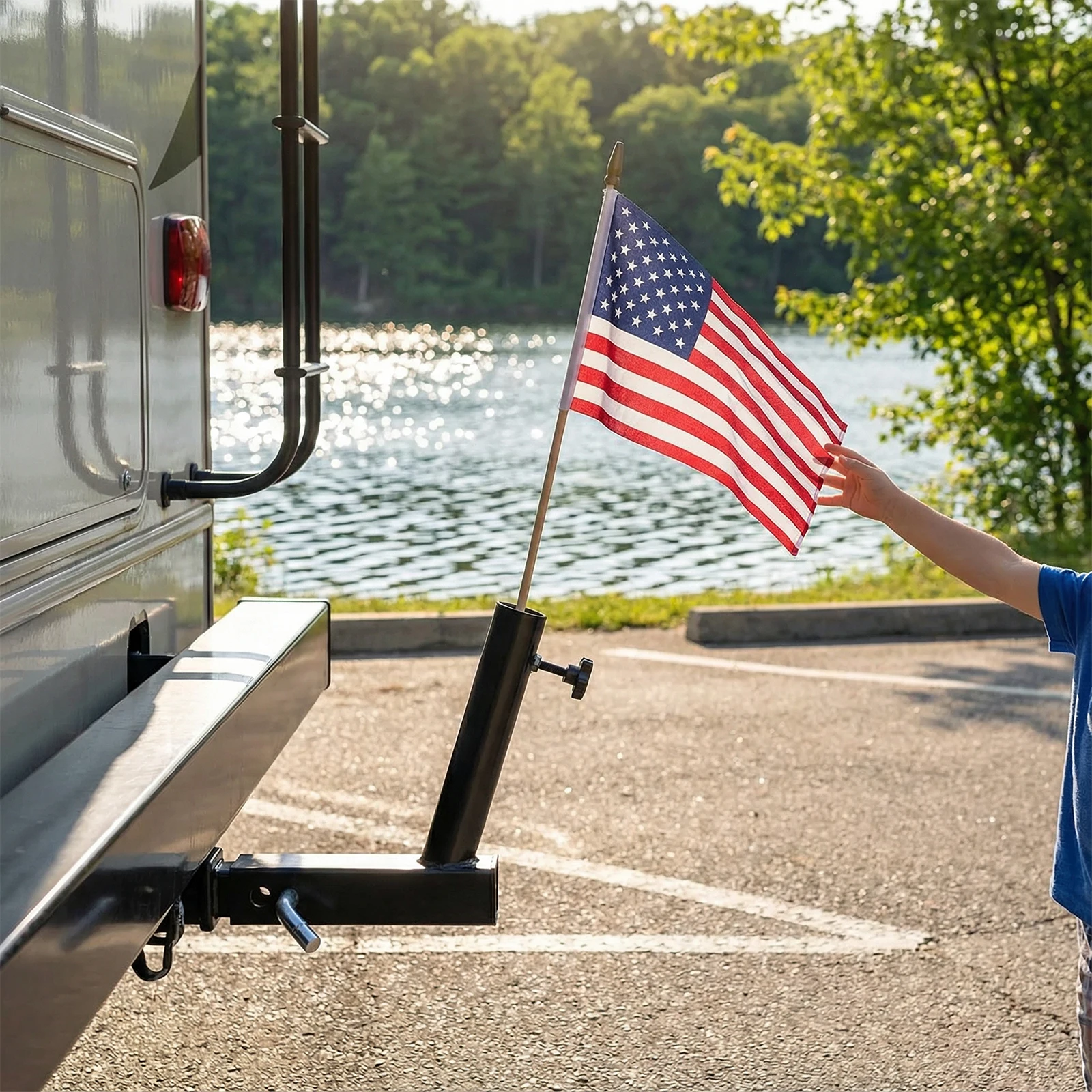 

Car Mount Flagpole Bracket Wear Resist Vehicle Rear Flag Pole Mounting Bracket Compatible with Standard 2 Inch Hitch Receiver