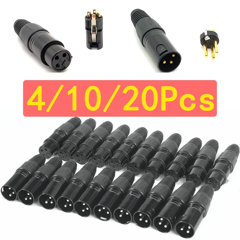 4/10/20pcs XLR 3Pin Male/Female Microphone Audio Cable Plug Connector Cannon MIC Terminal