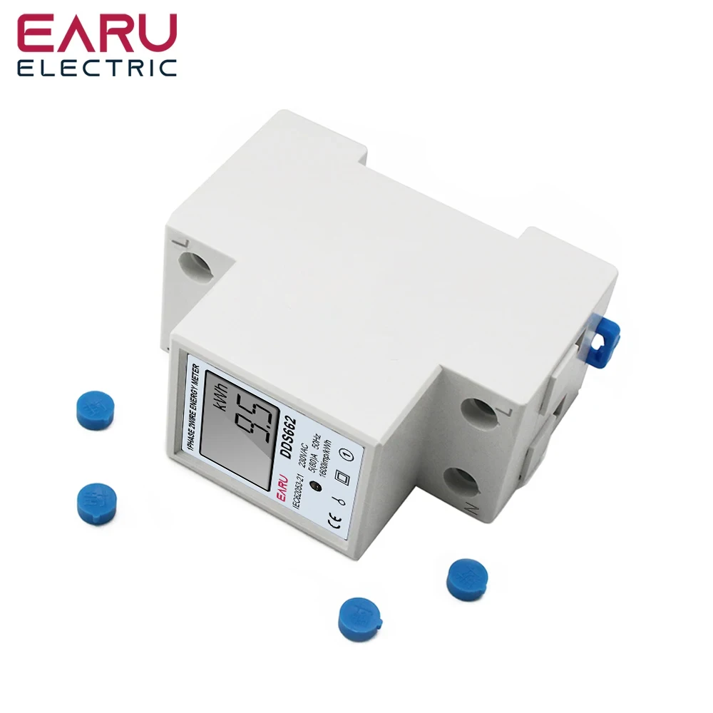 Imagem -05 - Trilho de Ruído Monofásico Dois Fios Lcd Digital Display Wattmeter Consumo de Energia Medidor Elétrico de Energia Kwh ca 230v 50hz