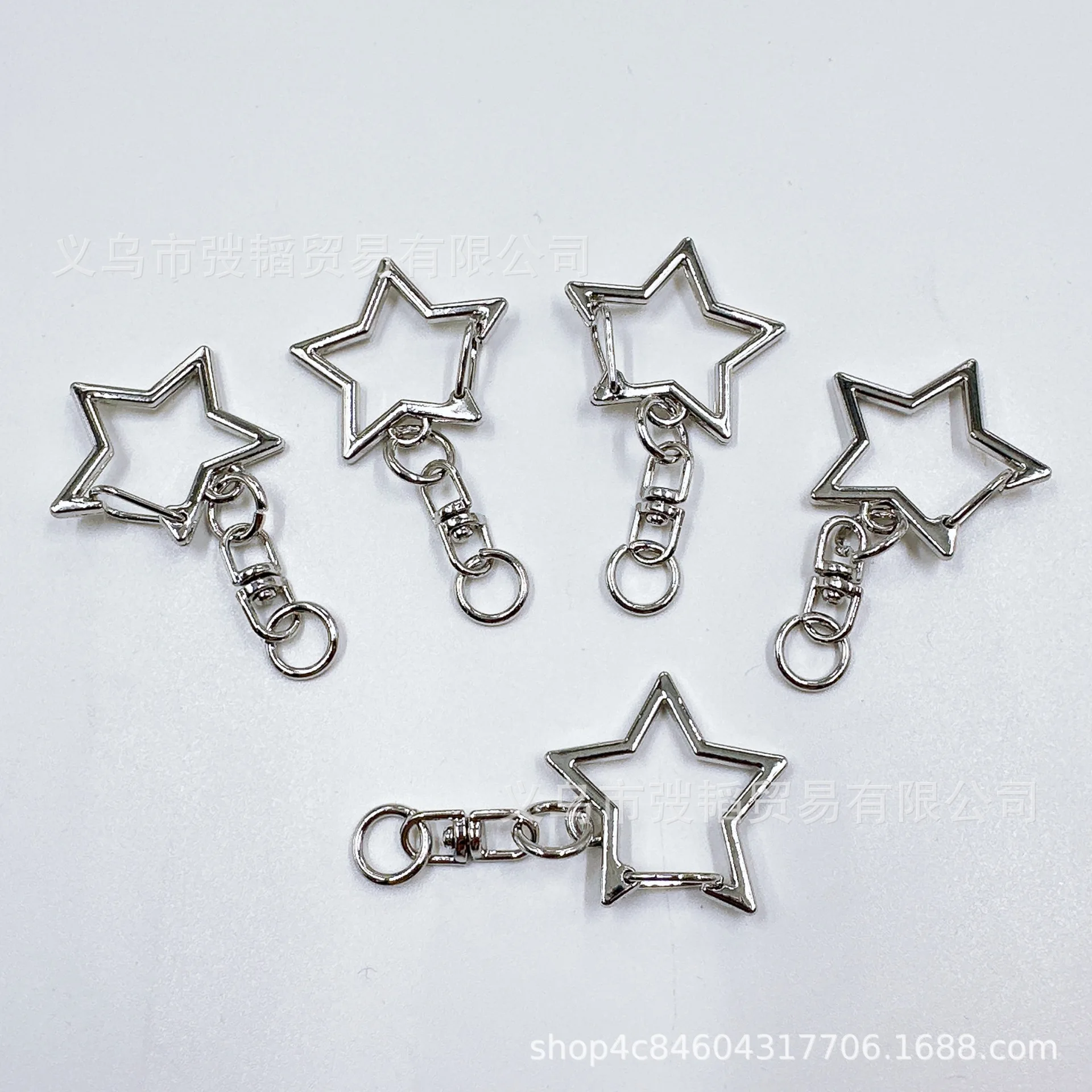 10Pcs New Star Pentagram Hollow Key Chain Rings Keychain DIY Accessories Lobster Clasp Keyring Jewelry Making Findings