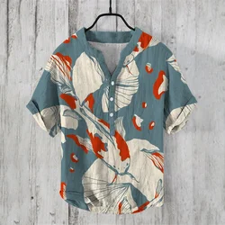 Summer men's Hawaiian casual stand up collar short sleeved button up shirt D3 printed fashionable retro clothing size S-5XL