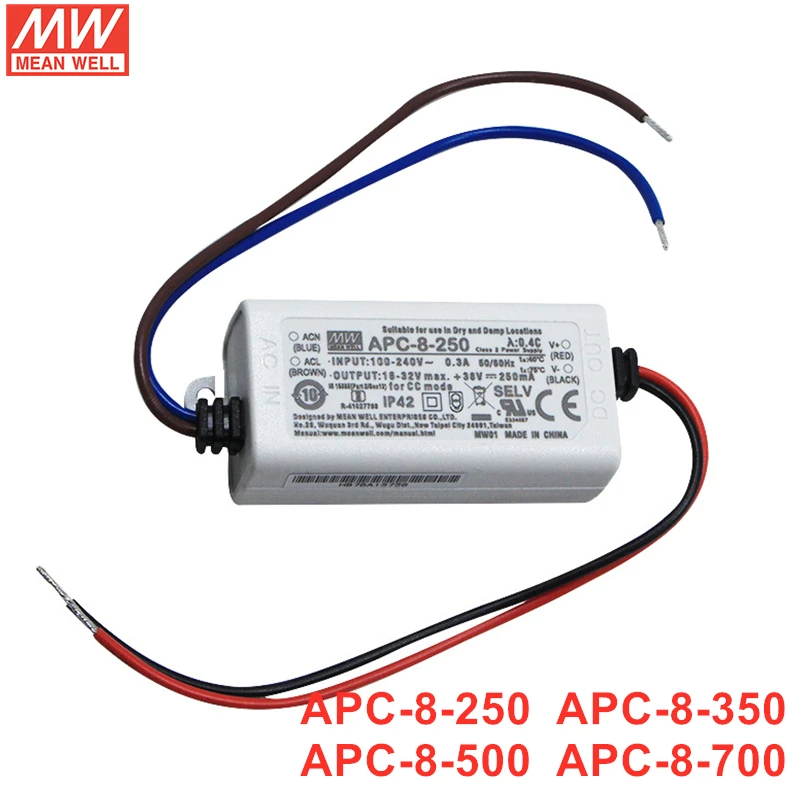 MEAN WELL APC-8 Series 8W Constant Current Output Power Supply LED Driver APC-8-250 APC-8-350 APC-8-500 APC-8-700