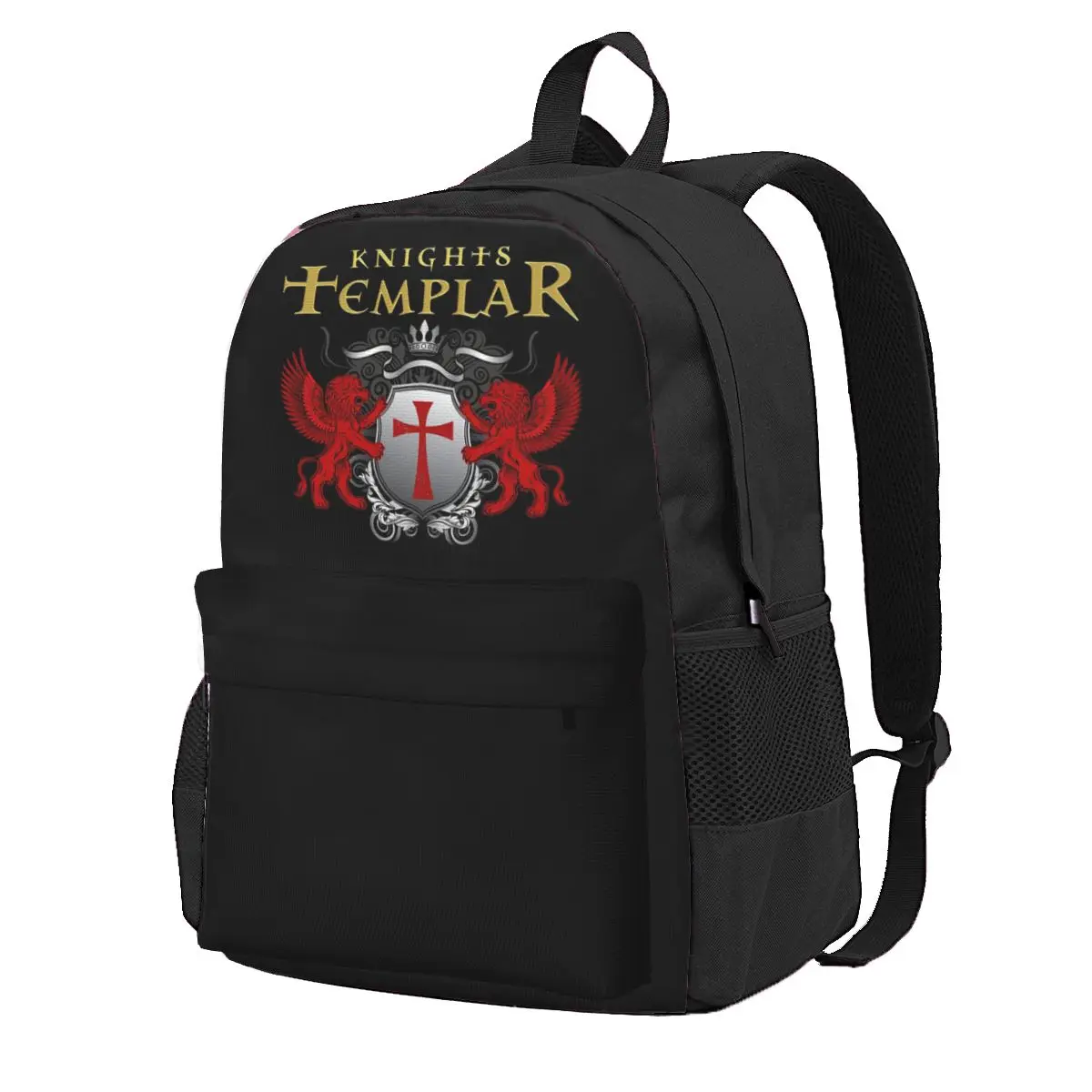 Knights Templar Crusader Cross, Lions, And Shield Backpack School Bag Hiking Travel Daypack Fashion Bookbag Shoulder Bags