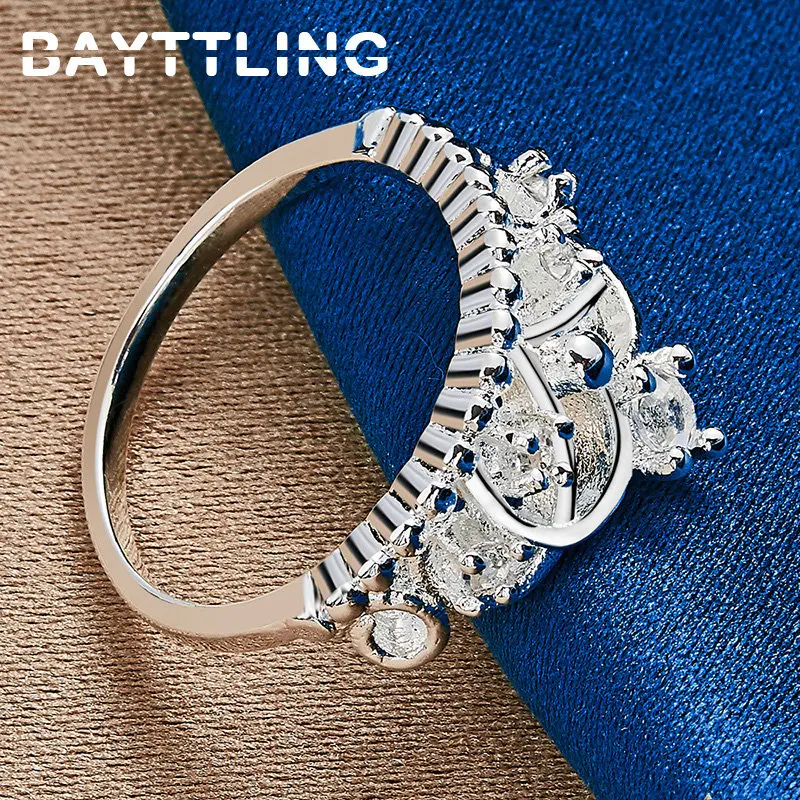 Women's 925 Sterling Silver Fine Crown Zircon Ring