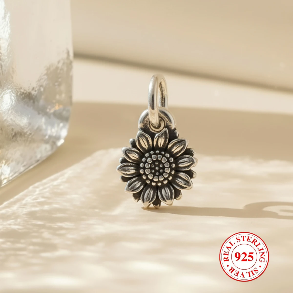 1 colgante DIY de girasol de plata de ley S925, colgante DIY de estilo único y Retro, para decoración diaria, fiesta y banquete