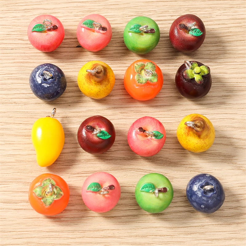 10pcs Cute Mix Resin Fruit Apple Orange Lemon Charms Pendants for Jewelry Making Necklaces Earrings Bracelets DIY Craft Supplies