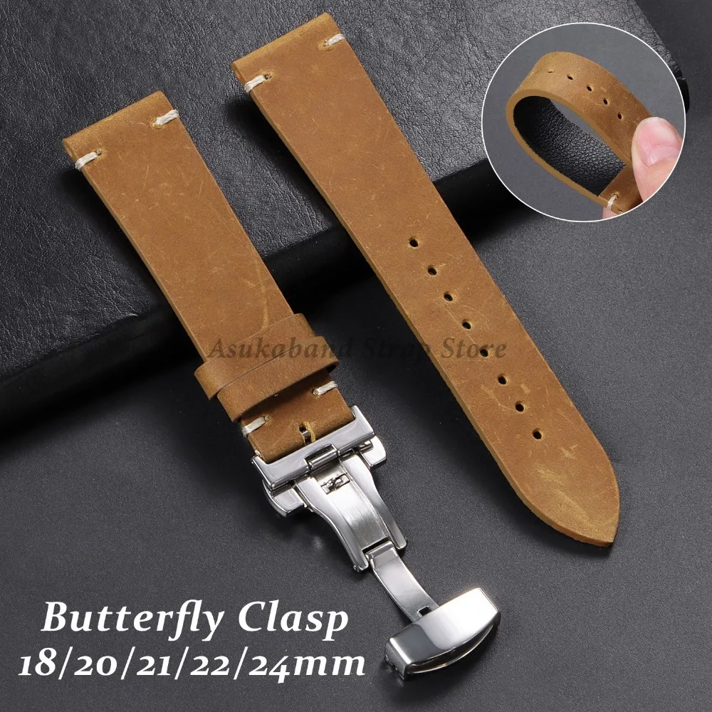 18mm 20mm 21mm 22mm 24mm Calfskin Genuine Leather Watchband Vintage Bracelet Men Women Universal Quick Release Strap Wristband