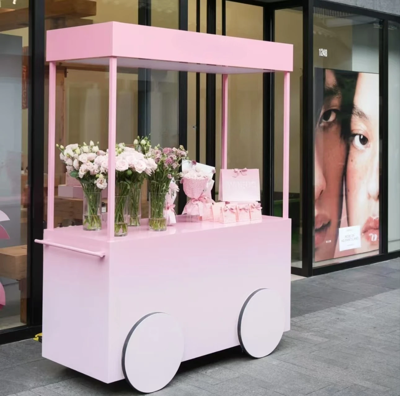 Customizable wrought iron clock in float supermarket store display promotion mobile cart sales showcase ice cream snack truck