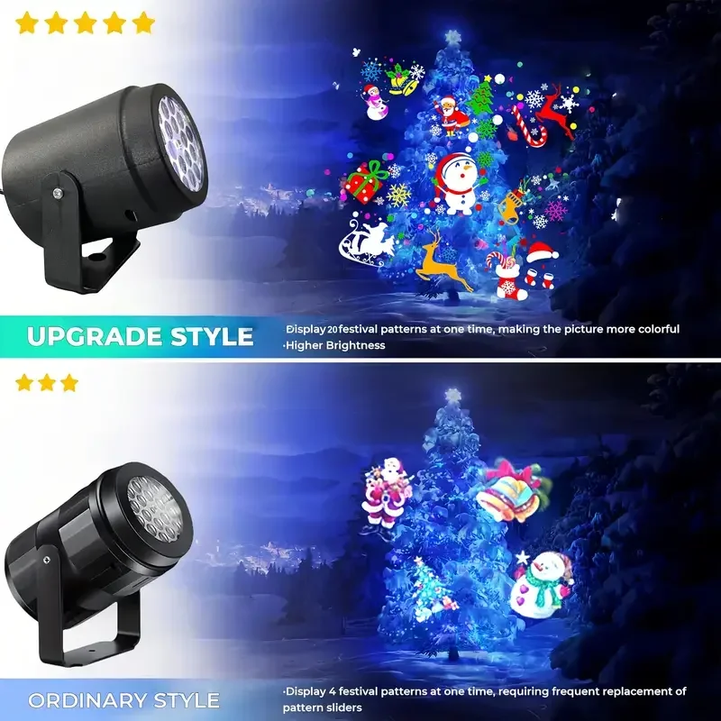 16-patronen kerst LED-projectorlicht, kerstvakantie sneeuwvlok scèneprojector voor thuis binnen muur tuindecoratie, USB-voeding