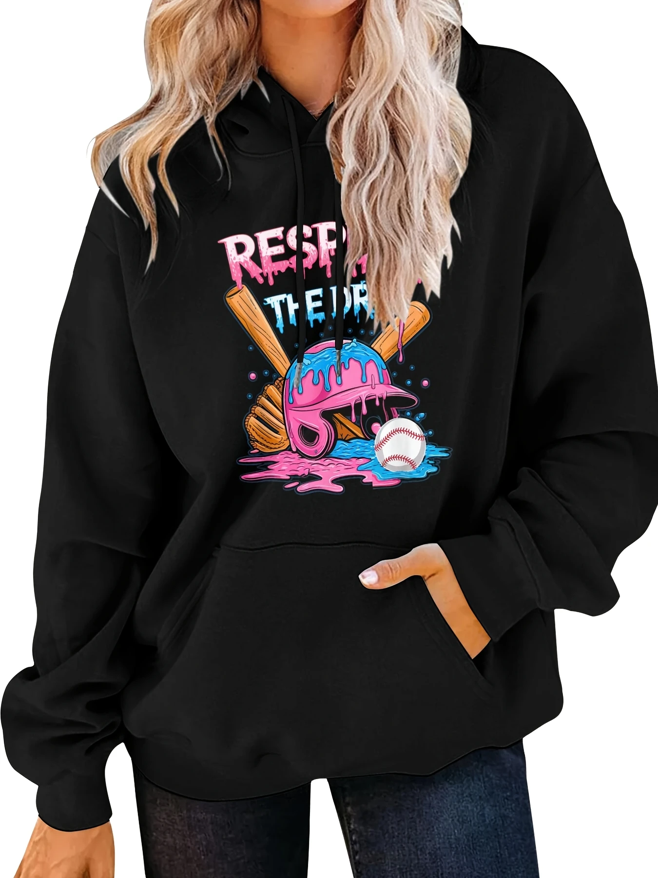 Respect The Drip Baseball Drip Ice Cream Drip Youth Novelty Aesthetic Graphic Hoodie Cute Hoodie Trending for Men