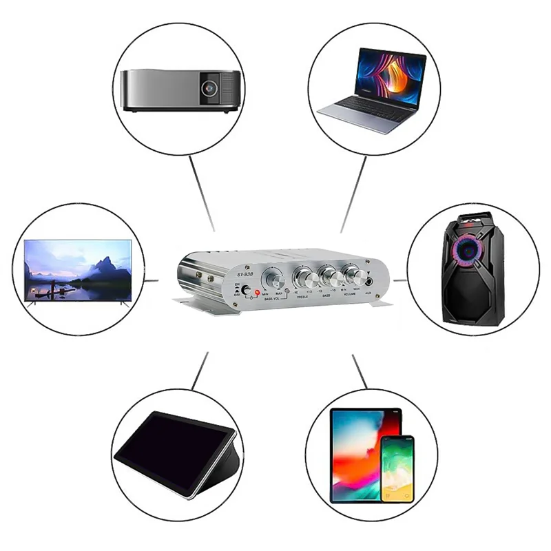 

Ingenious-ST-838 Hifi 2.1 Channel Power Amplifier 80Wx2 Stereo Bass Sound Amp With Subwoofer Output Home Audio Amplifier