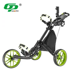 Hot Selling Golf Trolley 3 Wheels Aluminum Folding Height Adjustable Golf Push Trolley With Umbrella Holder Waterproof Bag