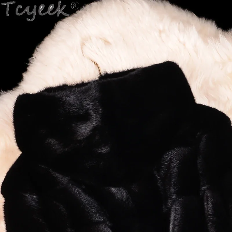 Tcyeekสตรีเสื้อขนสัตว์จริงธรรมชาติMink Fur Coatผู้หญิงฤดูหนาวเสื้อผ้าความยาวกลางผู้หญิงเสื้อขนสัตว์Hooded Fourrure femme