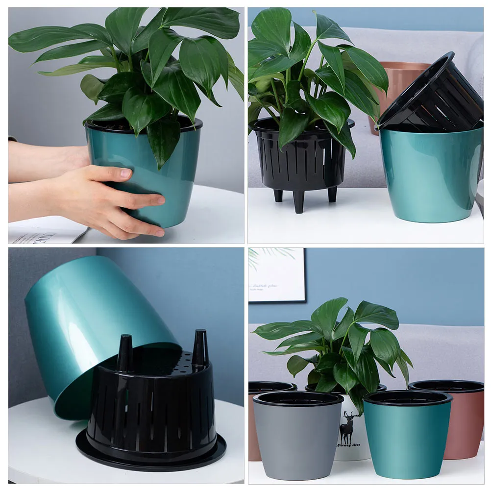 

1 шт. Автоматический самополивающийся пластиковый цветочный горшок с вертикальным рисунком, ленивый кашпо без полива, для дома и улицы, зеленый