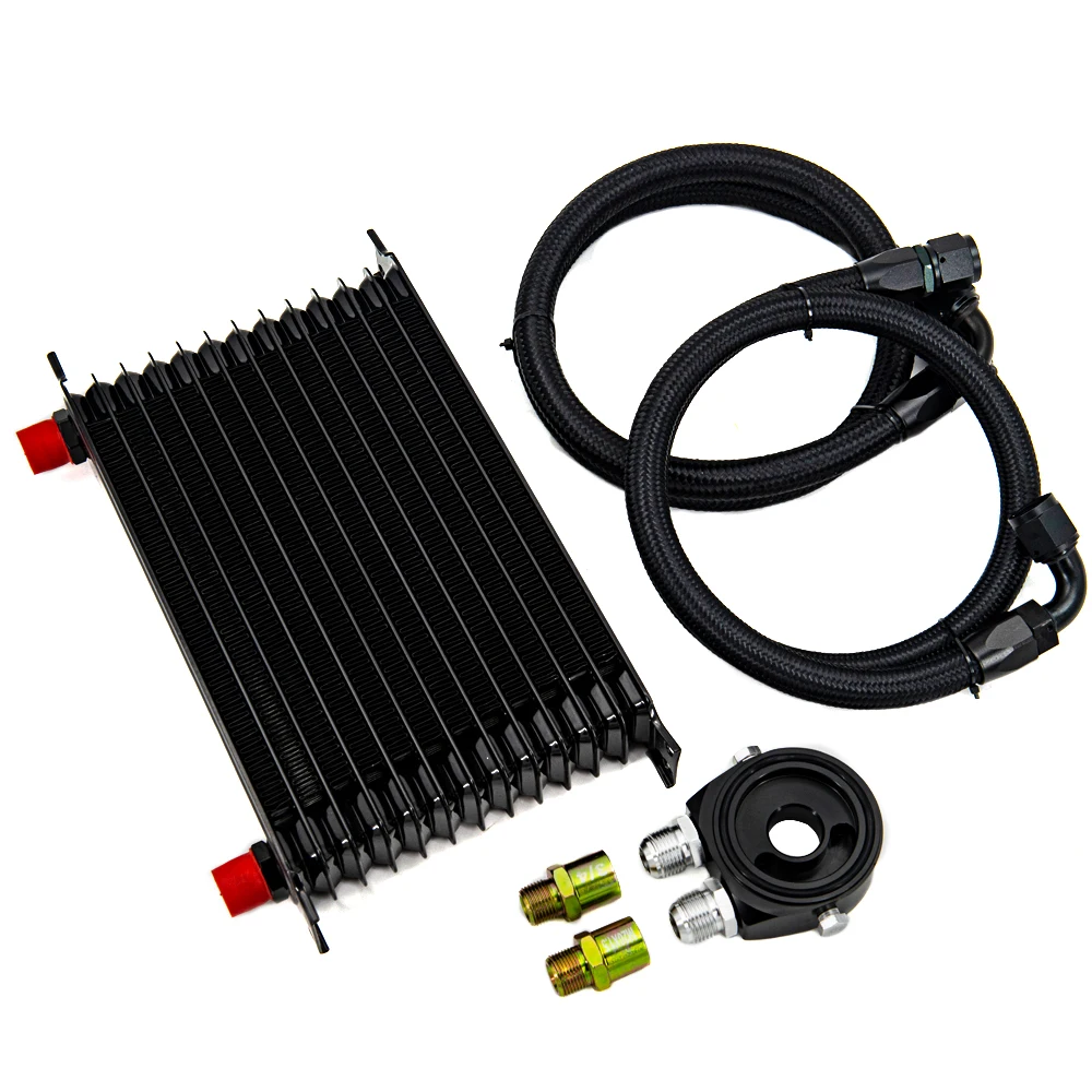 13 Rows Oil Cooler Kit AN10 Transmission Oil Cooler Kit Oil Filter Adapter With Nylon Stainless Steel Braided Hose