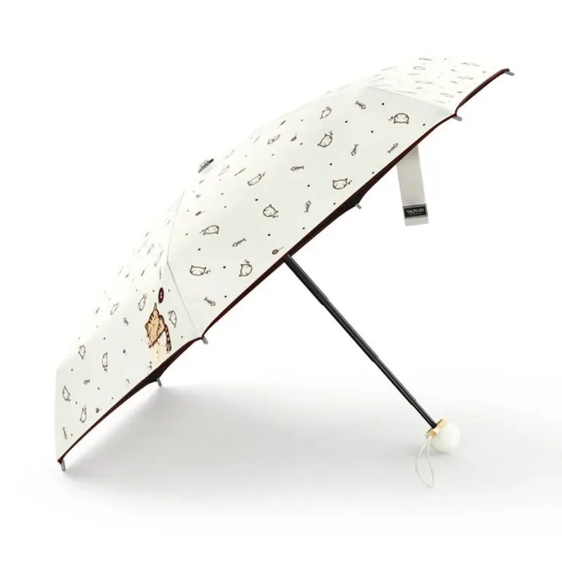 Cute Cat Mini Umbrella UV Protection, Small Pocket 5 Folding Sun Umbrellas Windproof Strong, Parasol Umbrella Woman