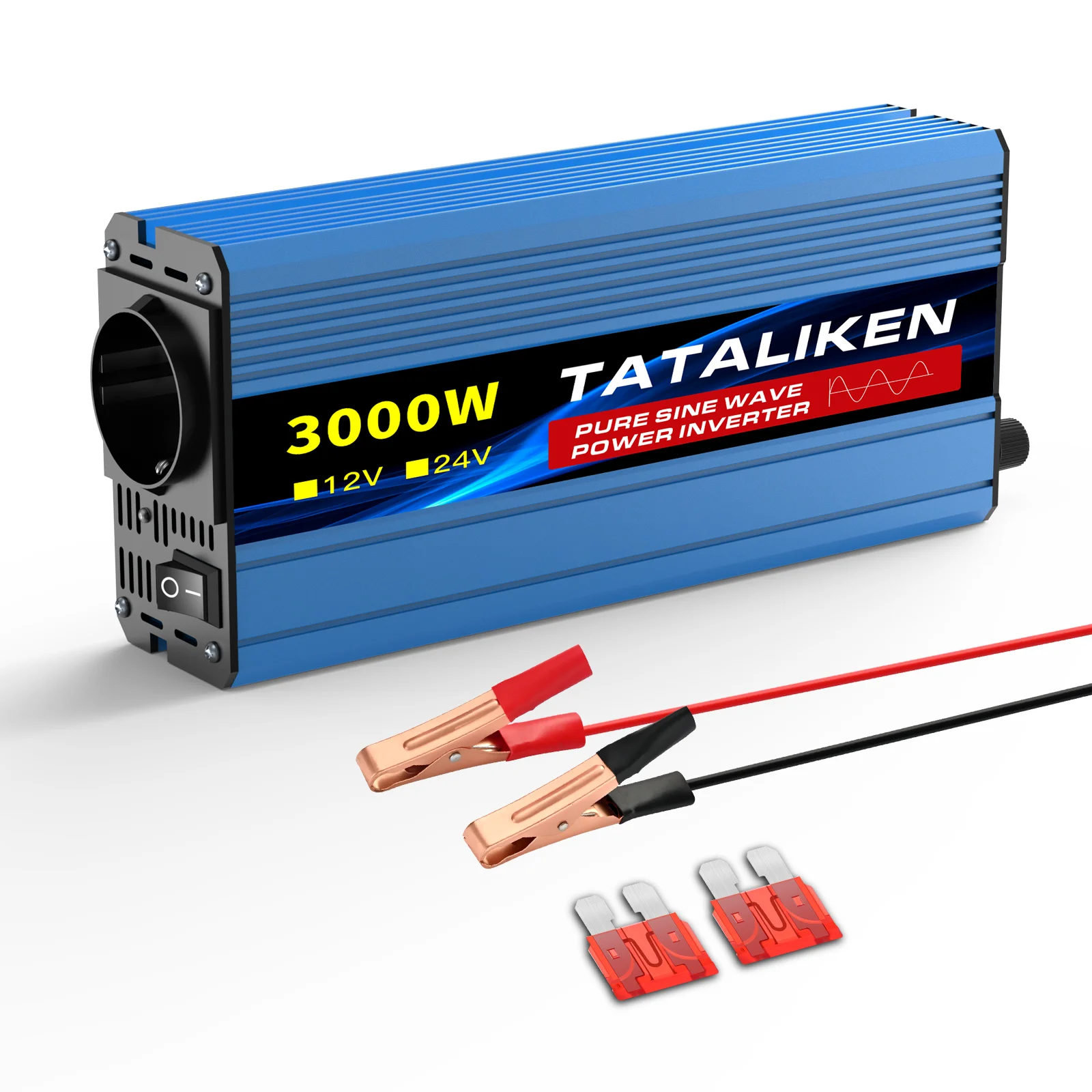 5000W Hochleistungs-Reiner-Sinus-Wechselrichter DC zu AC 220V 50Hz, 4 EU-Steckdosen, Digitales LCD-Display, Thermostatgesteuerter Lüfter für LKW