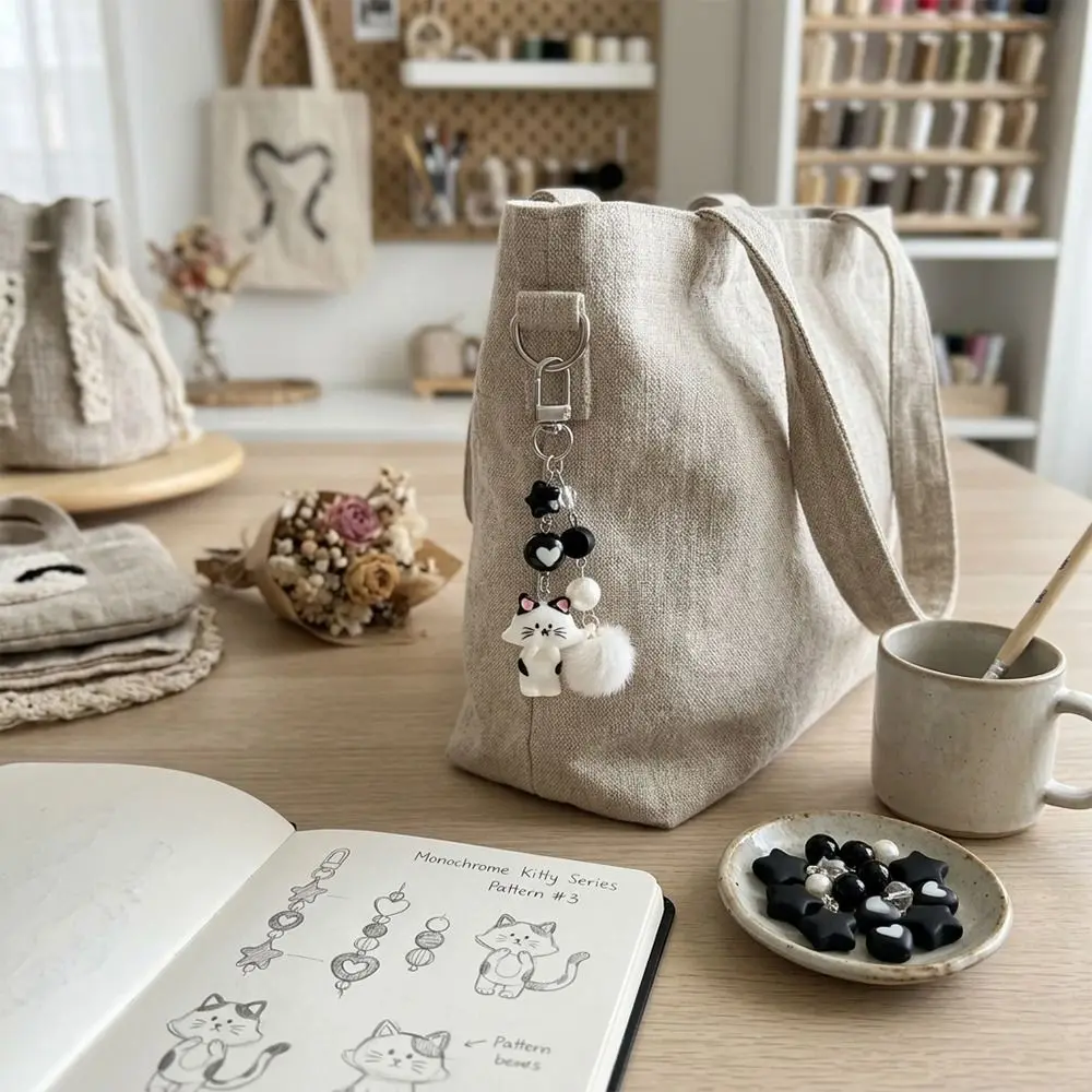 Handcrafted Beaded Wind Chime Keychain Unique Design Fluffy Charm Pendant Lightweight Cute Animal Resin Phone Lanyard