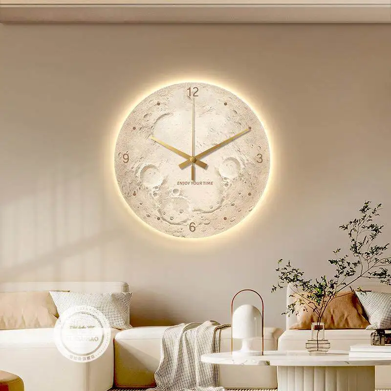 Moon living room background wall decoration clock illuminated dining room wall lamp painting style cream style foyer hanging