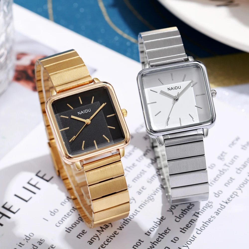 

Золотые простые элегантные женские часы в стиле ретро с ремешком из нержавеющей стали, кварцевые часы с квадратным циферблатом, повседневные модные наручные часы Reloj
