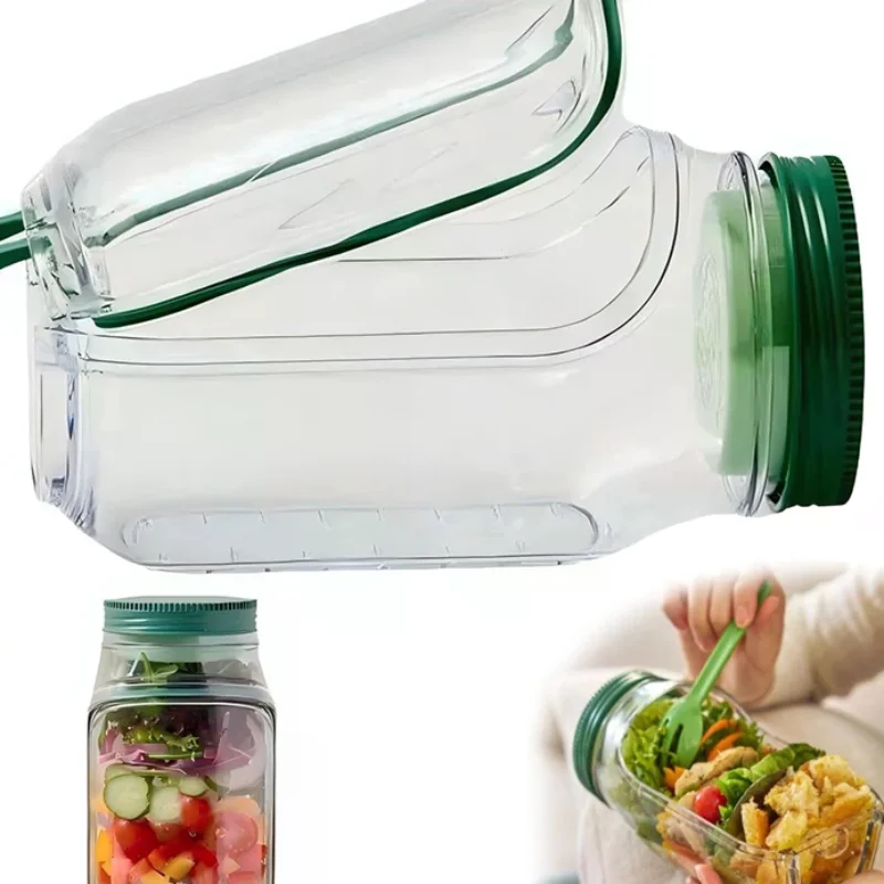 

Salad Jar,Mason Jar Salad Container With Side Opening, Dressing Bowl, Sauce Compartments, Microwave-Safe, Freezer And Dishwasher