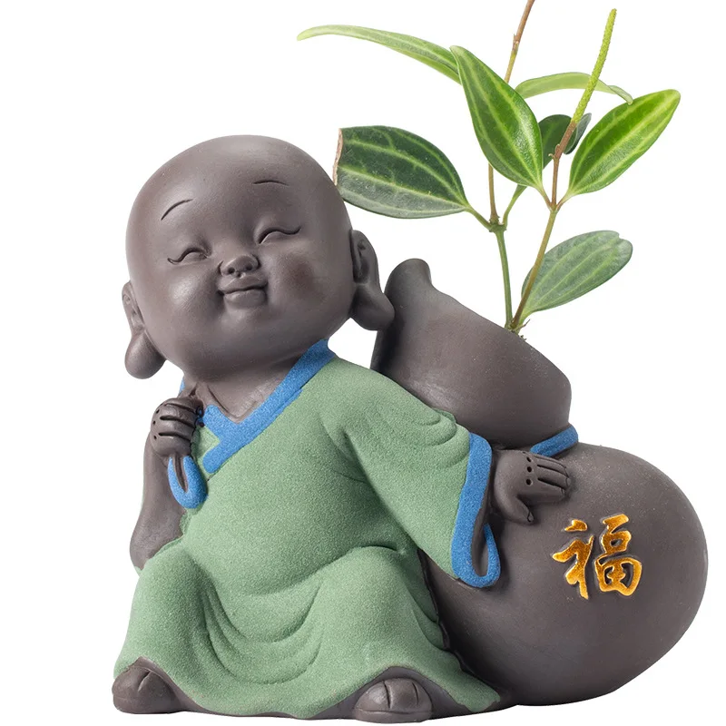 Little Monk Flower Vessel Hydroponic Tea Pet Ornament Fine Products Can Raise Zen Five Blessing Shami Tea Table Lovely Mini Vase