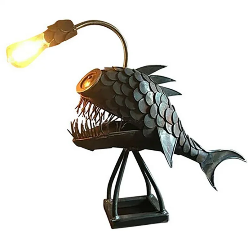 Retro Table Lamp Angler Fish Night Light Flexible Lamp Head Artistic Table Lamps for Home Bar Cafe Home Art Decorative Ornaments