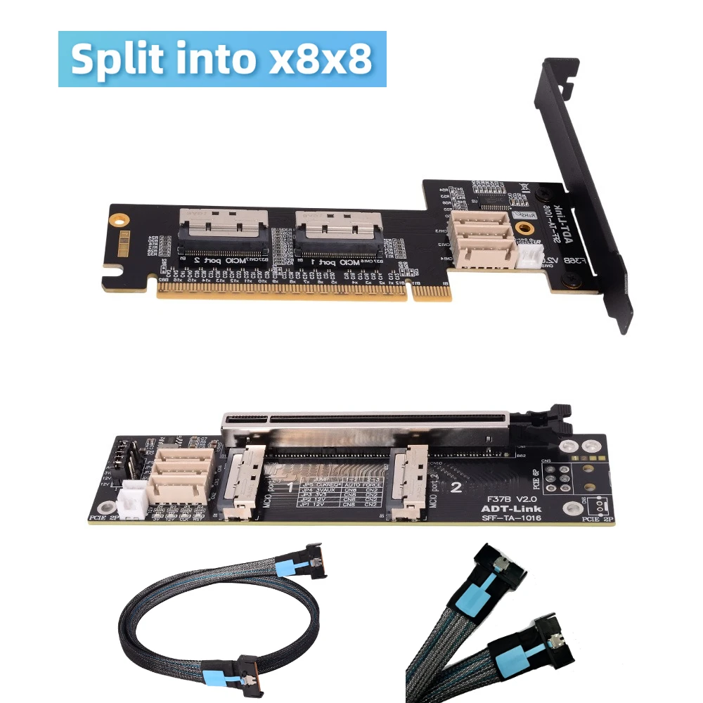 

Видеокарта PCI-E 4.0 x16 MCIO Видеокарта с разрезом графического процессора Поддержка одной-два X8 GEN4 Dual (сплит на x8x8) Карта адаптера для раздвоенной обработки