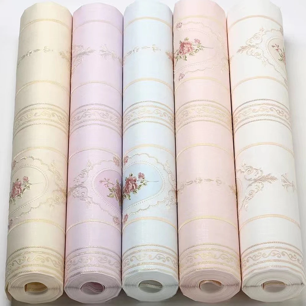 

European Rustic Wall Papers Decoration Strip Pink Floral Wallpaper Roll for Living Room Bedroom Walls Contact Paper papel tapiz