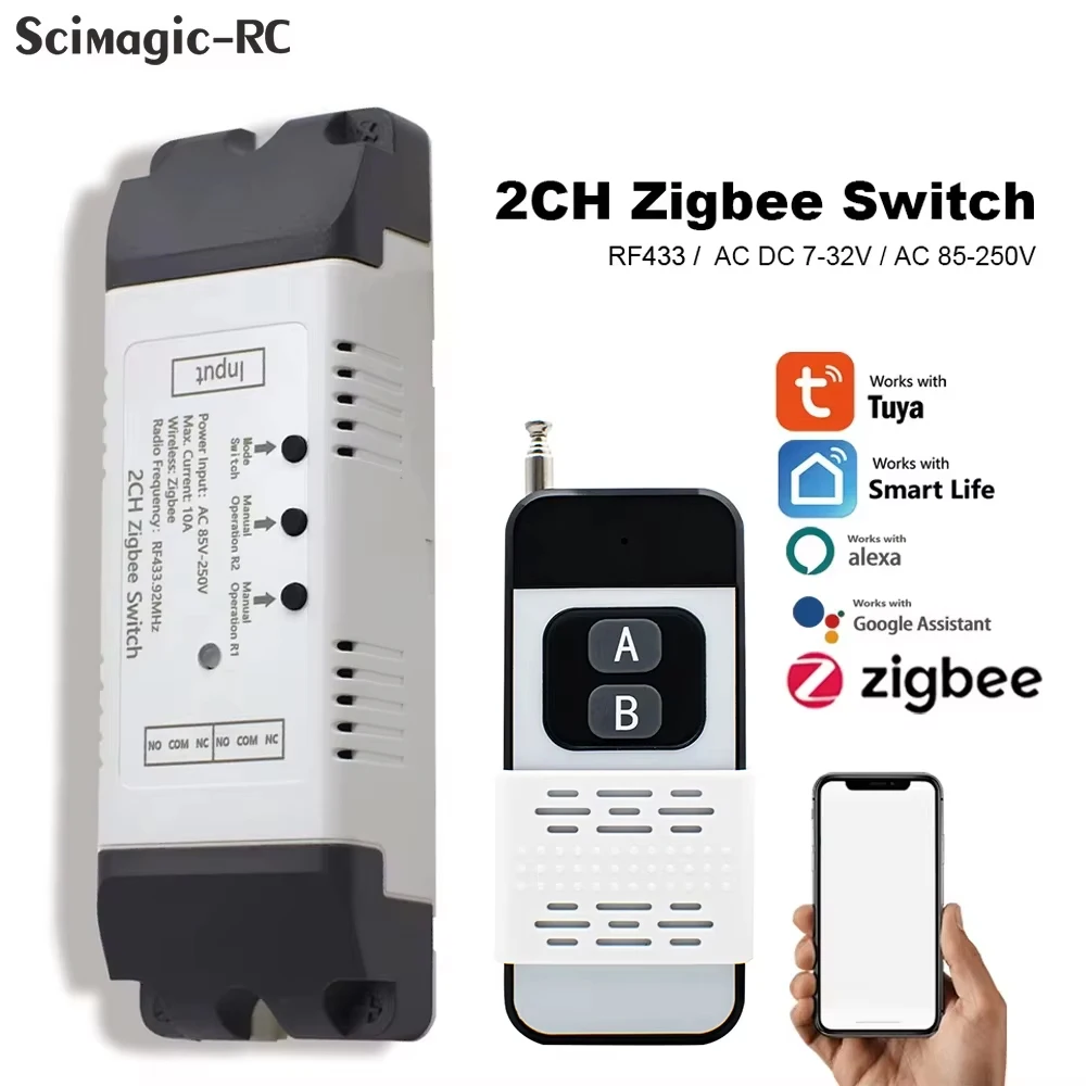 Zigbee Tuya 2 Kanal 12 V-230 V automatischer Schalter für Rollladen, Lichtjalousien, Vorhang, 2 Gang, Trockenkontaktrelais
