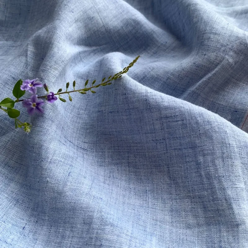 

Blue Woven Jacquard Pure Linen Fabric Italian High End Summer Autumn Fabric for Shirt Dress Robe Dressmaking Fashion Fabric