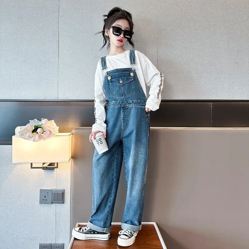 

Spring Autumn Children Jumpsuit for Girls Casual Jeans Suspender Trousers Kids Denim Overalls for Teenagers Bib Pants 4-14 Years