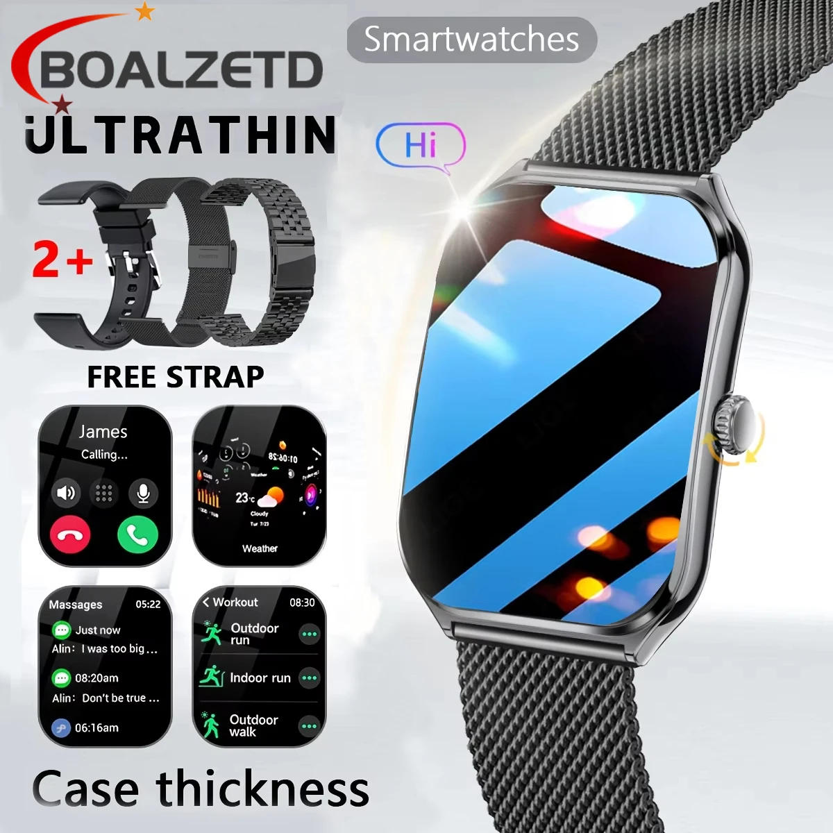 

New Slim Outdoor Fashion Men Smartwatch Women's BT Call Waterproof Sports Fitness Health monitoring Smartwatch For Android IOS