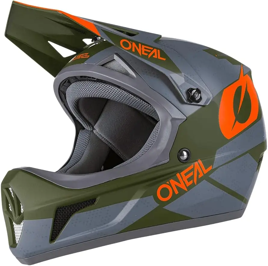 

Large Mountain Bike Helmet in Olive/Orange, Lightweight and Durable for Safe Cycling