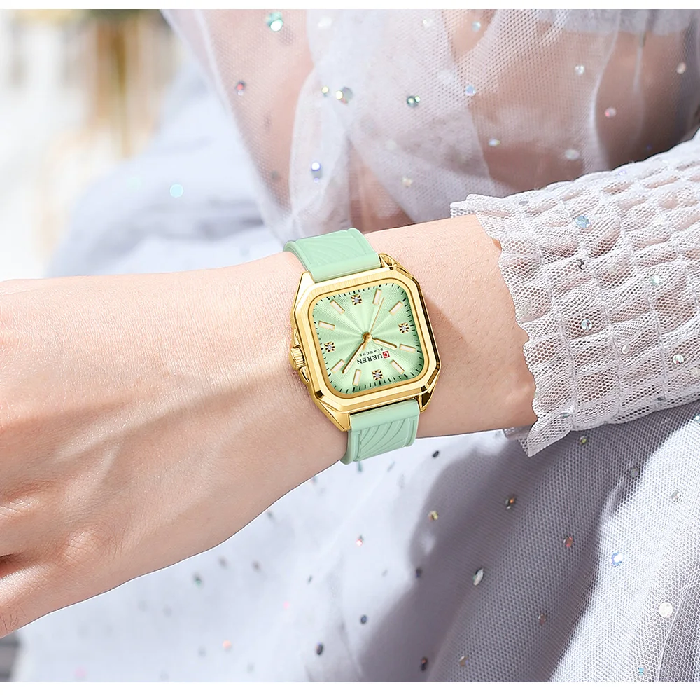 CURREN Elegante Schlichte Damenuhr Luxuriöses Quadratisches Zifferblatt Silikonarmband mit Leuchtzeigern Neue Quarz-Armbanduhr – Detail 14