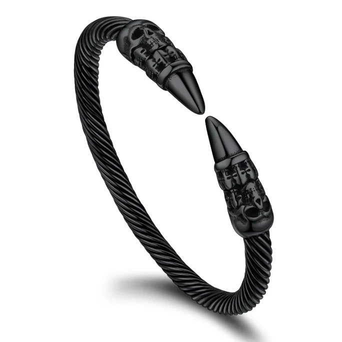 U7 Stainless Steel Twisted Cable Open Bangle Cuff for Men