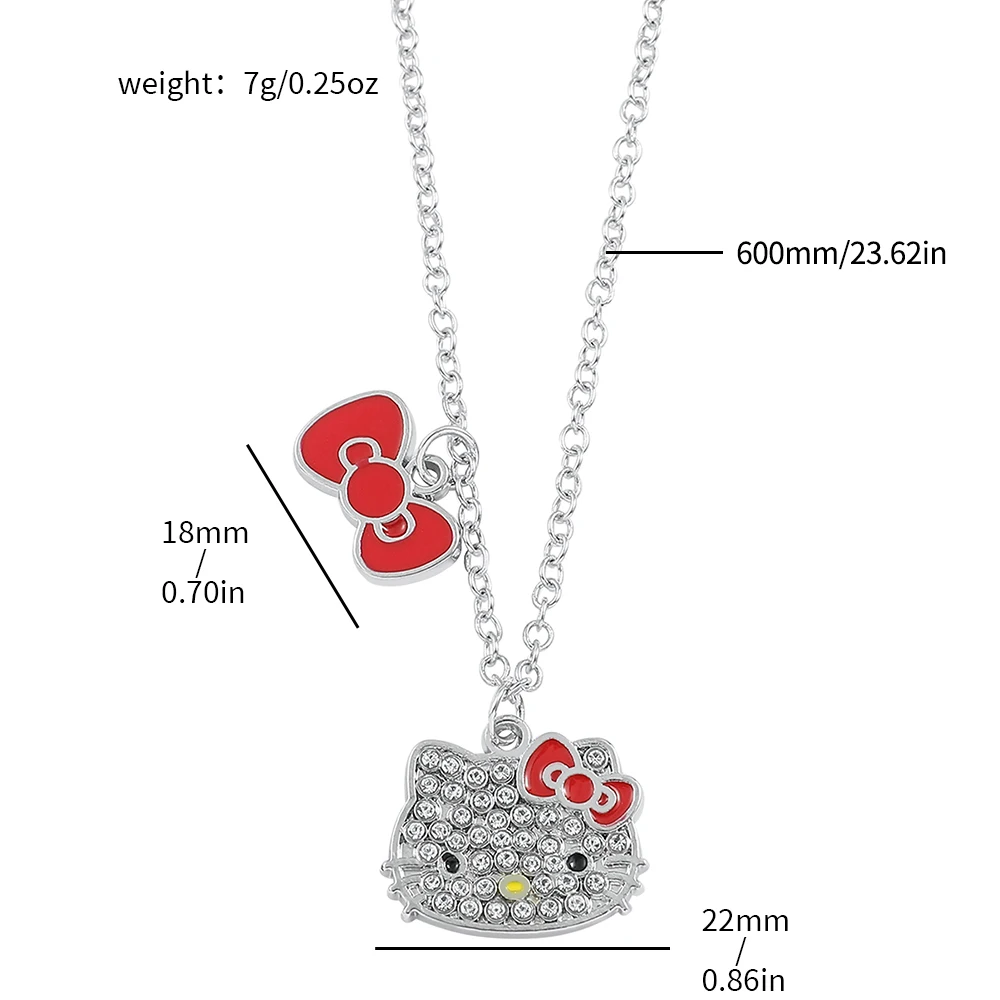 Korean Sanrio Necklace Silver Color Hello Kitty Heart Pendant Clavicle Chain Necklace Elegant Charm for Women Accessories Gifts