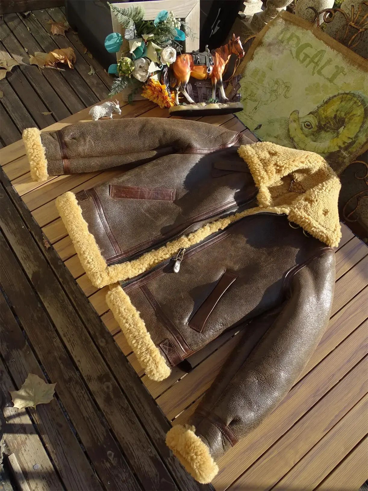 

Tailor Brando Original Sheep Shearling B6 Classic Aviator Jacket Men's Vintage Genuine Fur Warm Winter Leather Jacket