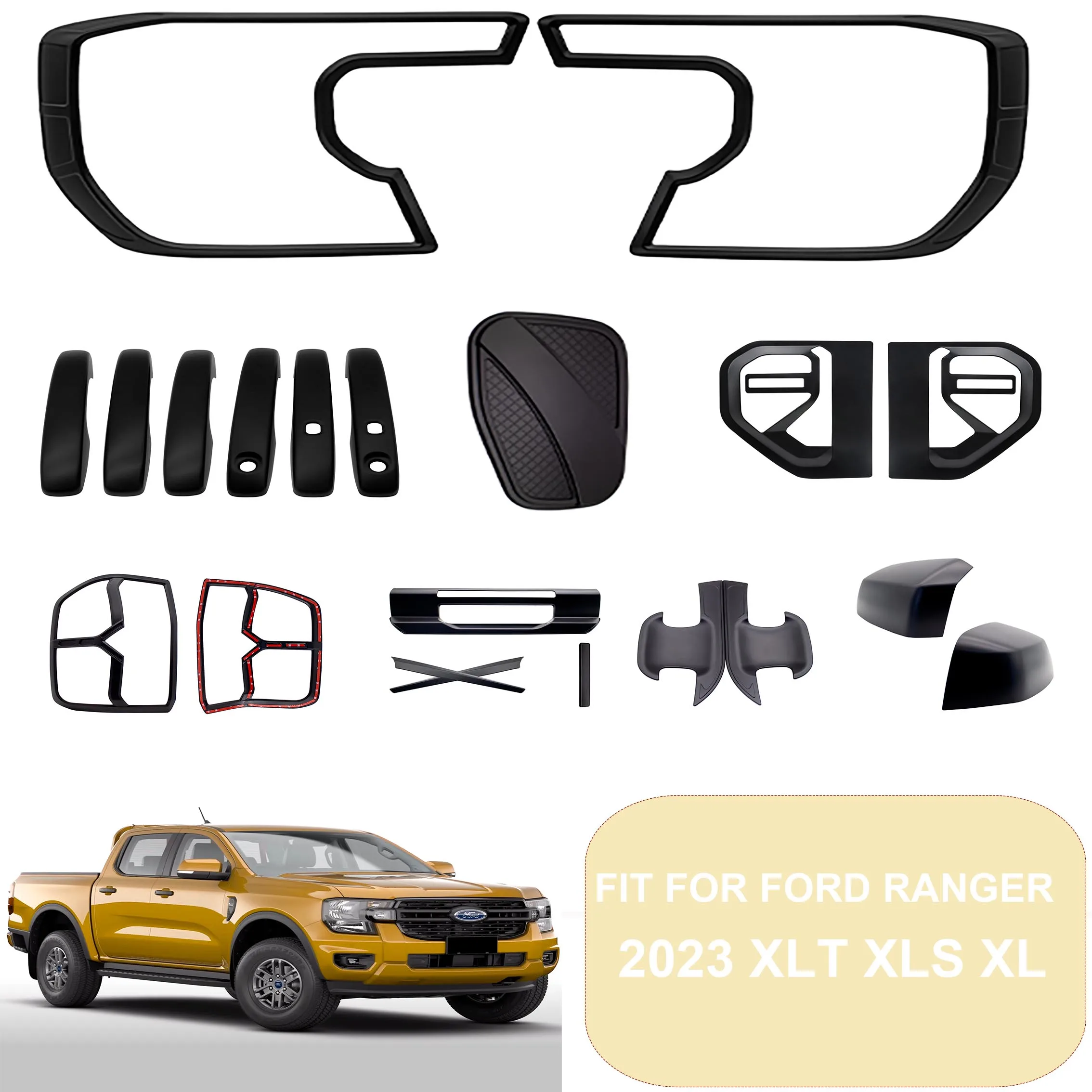 

Headlight Cover Tail Lights Cover Door Handle Cover Cup Fuel Tank Cap Side Vent Cover For Ford Ranger 2023 2024 XLT XLS XL