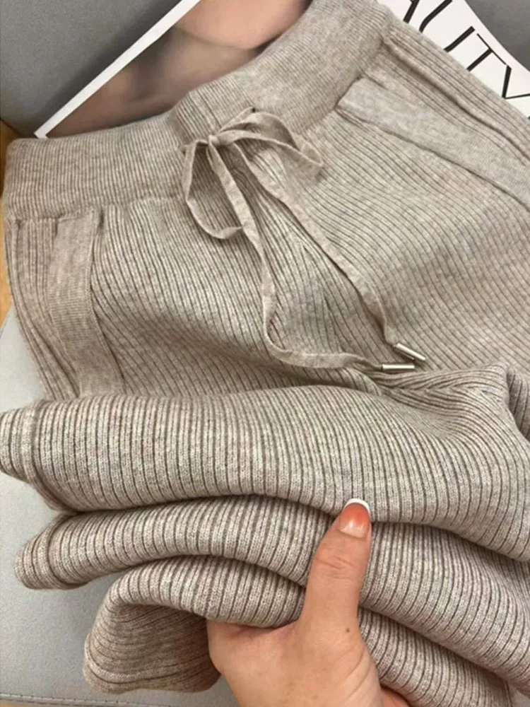 Pantalons décontractés amples femmes jambe droite Dstring couleur Pure Design automne nouveau Sle Faionable Simple pantalons longs