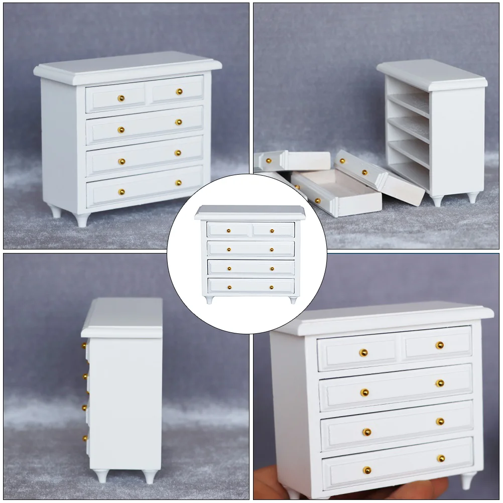 Artificial Mini Simulated Solid Wood Cabinet Dollhouse Accessories Furniture Wooden Drawer Decor