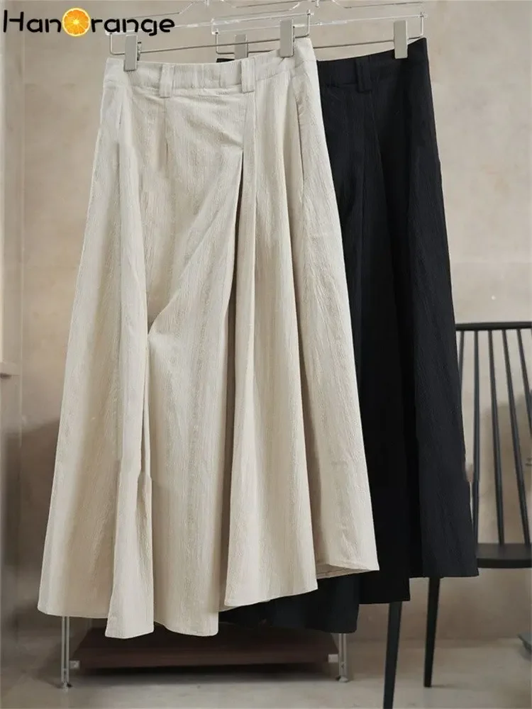 HanOrange 2024 Summer Fashion Texture Irregular Skirt Loose A-line Skirt Black/Grey Apricot